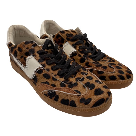Dolce Vita Shoes - Dolce Vita Leopard Calf Hair Sneakers Whipstitch Gum Sole Womens 10 Brown Black